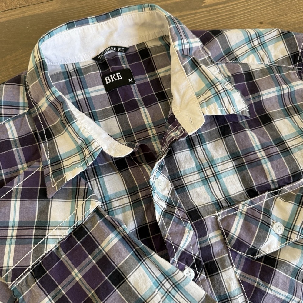 BKE Men's Medium Tailored Fit Plaid Long Sleeve Button Up Shirt Cotton Western